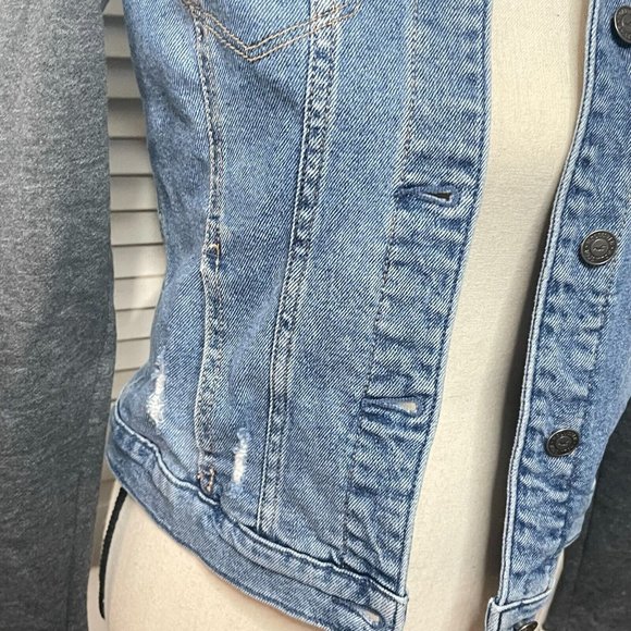 Hollister Blue Grey Distressed Hooded Denim Jean Jacket Size S Small - Picture 10 of 14
